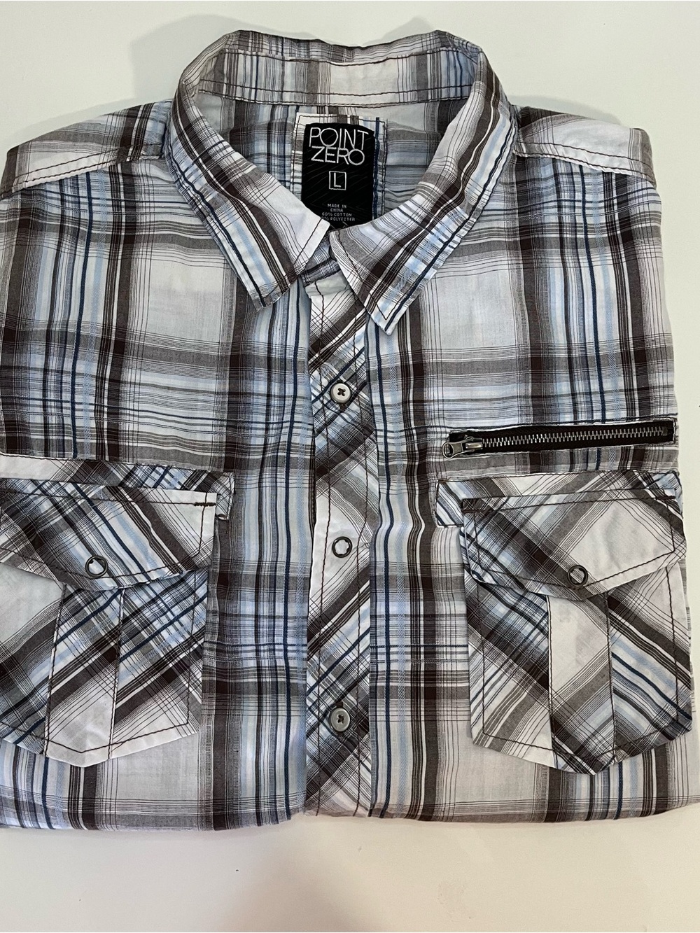 Point Zero Men’s Plaid Button-Up Shirt - Gray/Blue